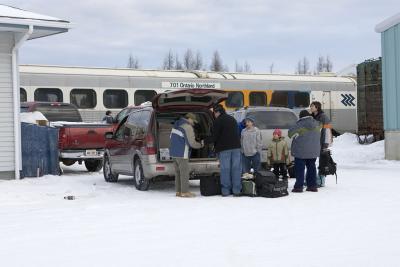 Passengers arriving for mixed train