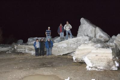 Standing around on a pile of ice