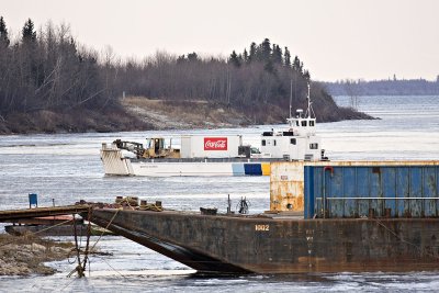 Coastal barge in foreground