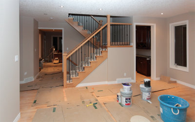 From front door to dinette (left) and bar (right)