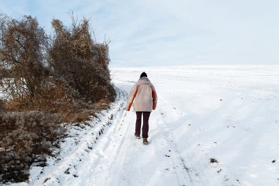 Randonne dans la campagne enneige prs de Magny-en-Vexin