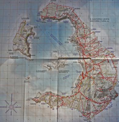 Carte de l'archipel de Santorin - Map of the archipelago of Santorini