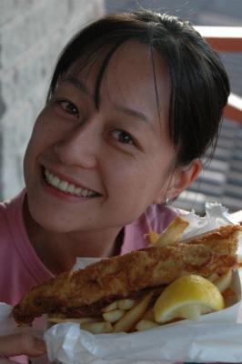 Nami with her hi I advertise fish and chips look