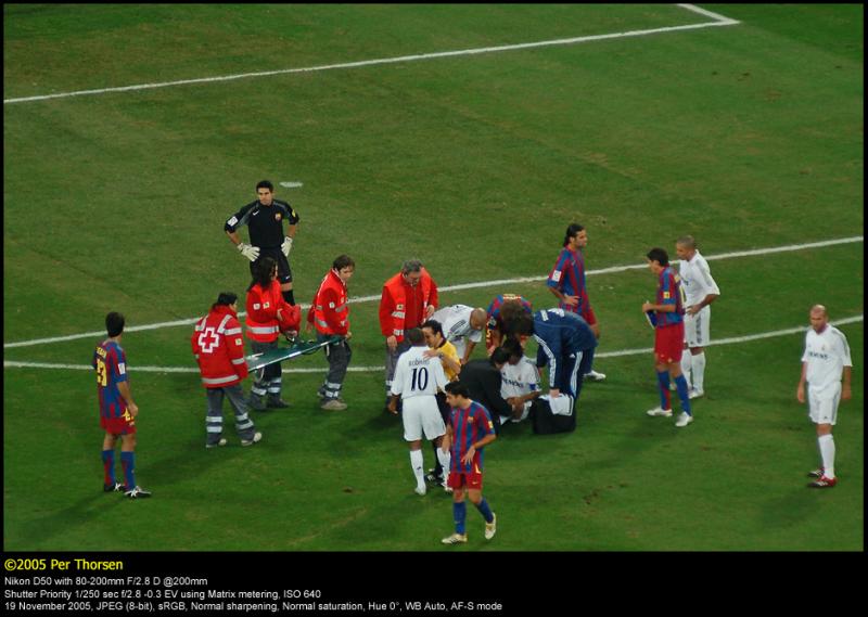 Raul was injured in the 55th minute