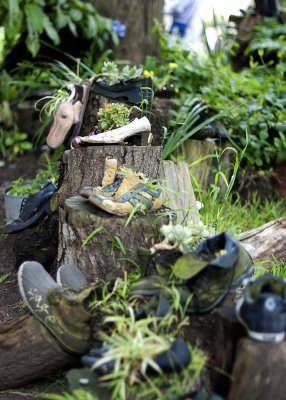 Shoes with flowers In a park