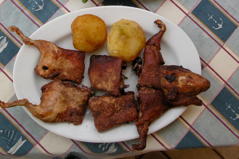 Cuy chactado (deep-fried guinea pig)