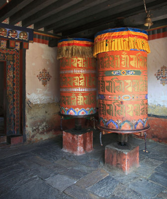 Jampa Lhakhang prayer wheels