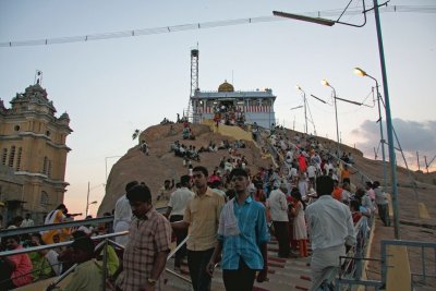 Crowds enjoying the evening cool at Rock Fort Temple