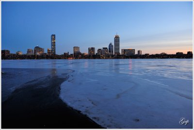 Icy Charles River and Boston Buildings