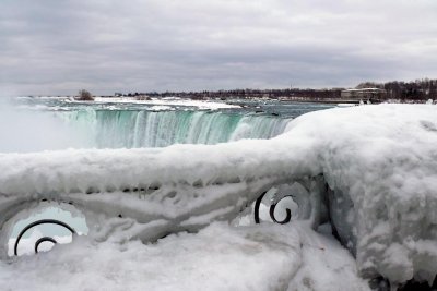 Canadian Falls and Ice On Railing, Niagara Falls, Ontario, Canada