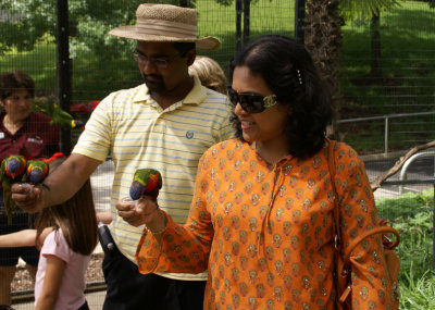 Deepak and Sanchita with Parrots