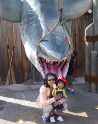 Uma and Mom with the friendly neighborhood Shark