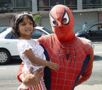 Uma and Spiderman in front of Manns Chinese Theatre
