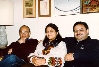 Andy and Sanchita with Uncle in their Manhattan home.