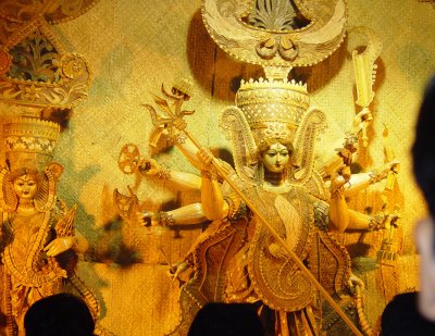 Contemporary Durga Protima handcrafted from dried palm leaves....breathtaking!