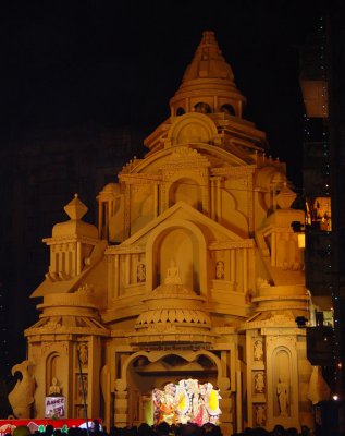 Temple with Durga Protima (inset) in Kolkata.