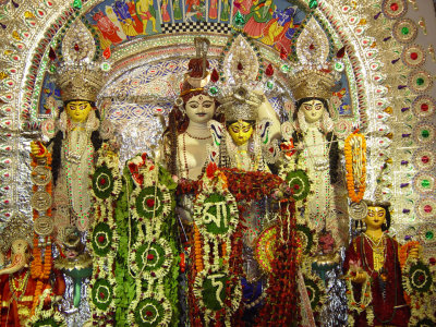 Puja at the mansion of Suvarna Chowdhury of Barisha, Kolkata, dating back over 100 years.