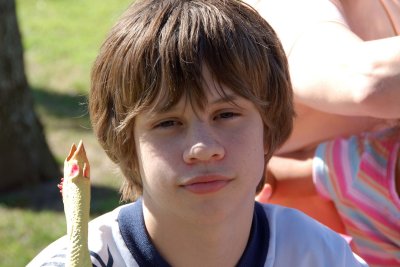 Charlie & a rubber chicken.