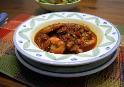 Spicy Chicken, Shrimp and Andouille Stew