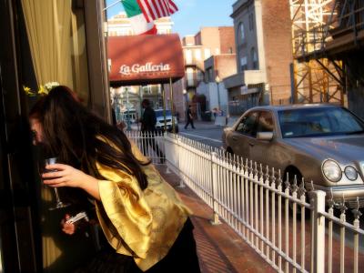 Sneaking onto the patio of La Galleria