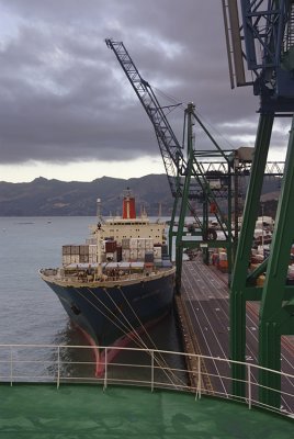 Container ship at Lyttelton, New Zealand