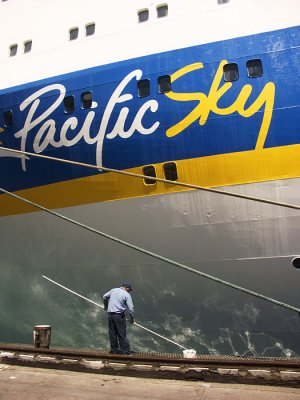 Touch up job, 'Pacific Sky' at Lyttelton, New Zealand