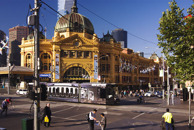 People rushing, Flinders Street Station, Melbourne.