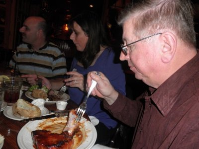 Rolf enjoying 2 huge pork chops