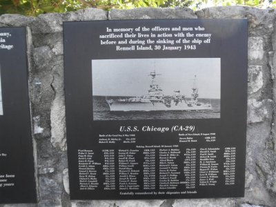 USS Chicago/plack on  garden wall