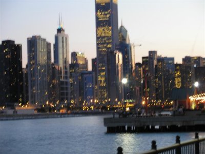 dusk/city view from Navy Pier