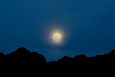 Moon over the Chisos Mountain at Big Bend National Park