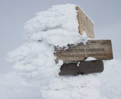 Ice covered sign on the Crawford Path.