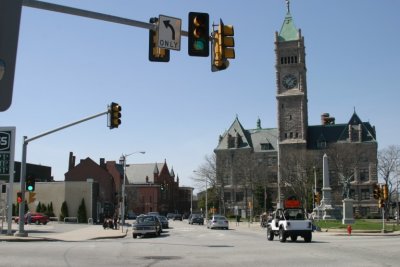 View up Merrimack across Dutton St.