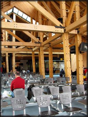 Airport lounge area - no shortage of wood for sure