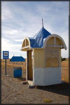 Local long distance busstop with hooded trash bin