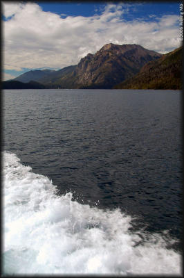 Cruising along Lago Nahuel Huapi, looking back towards the Llao Llao peninsula