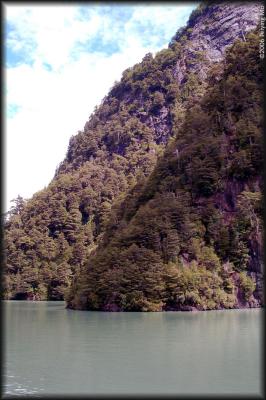 Steep cliffs line on Lago Frias