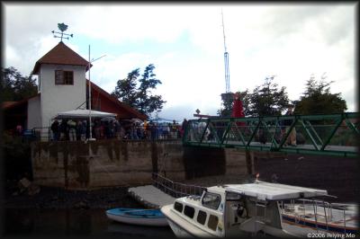 Docked at Petrohue in rain