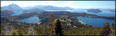 A panoramic view of Lago Nahuel Huapi from Cerro Campanario