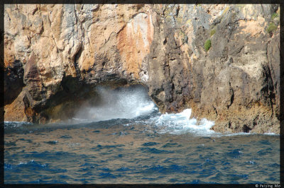 a water spout inside a cave creates a reverse wave effect