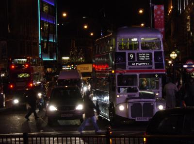 One of the last Routemasters making its way from Piccadilly into Piccadilly Circus.
