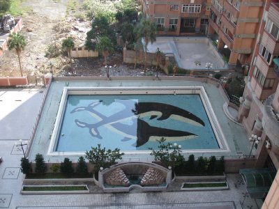 From living room balcony, pool that's only open in the summertime (and hopefully cleaned then!).