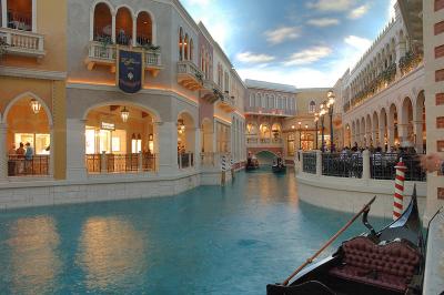 Inside visitors can enjoy a leisure gondola ride while the gondolier sings Santa Lucia.