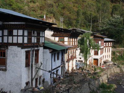 Houses by the river, Trashigang, Bhutan