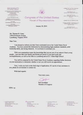 My sons congressional letter