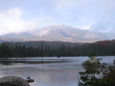 Sky clearing over Katahdin from Sandy Pond Stream