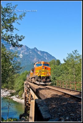 Empty Grainer crossing Sunset Falls Bridge