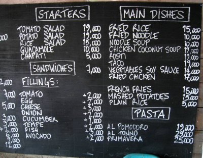 Menu, Iboih