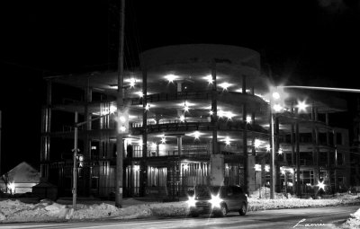 B&W building 0624 night photo