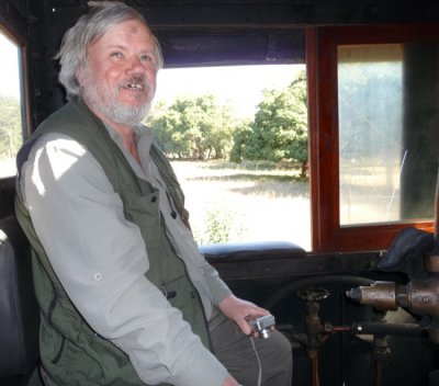 happy: John on the footplate of the steam locomotive